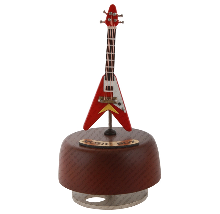 Miniature guitar spinning music box hand cran